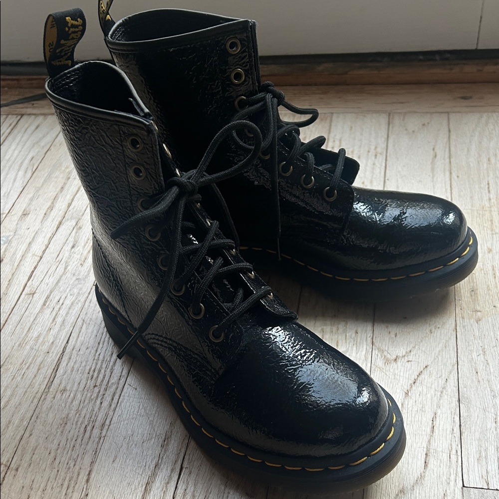 Dr.  Martens Black Patent combat Boots